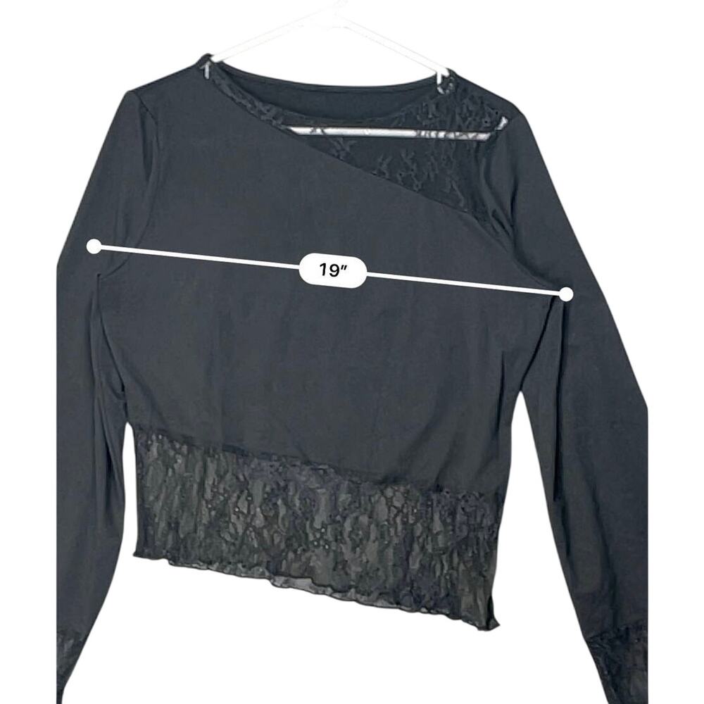 Women‎ Sheer Lace Sexy Long Sleeve Asymmetrical Hem  Mesh Top Gothic Sz S Grunge - Picture 4 of 9